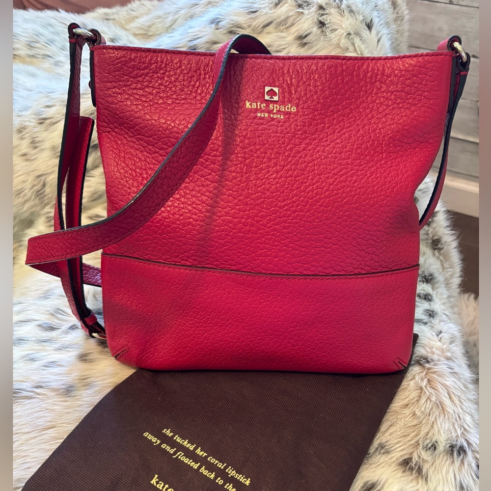 kate spade Dynasty Red Pebbled Leather Cora Southport Avenue Crossbody Tote